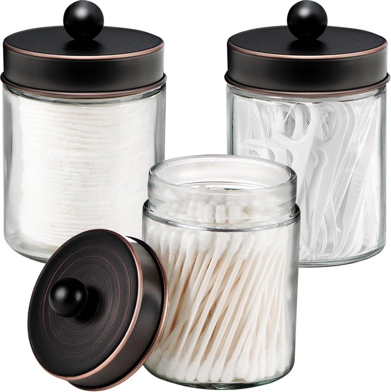 Komashr Apothecary Jar Canisters Bathroom Vanity Organizer - Qtip Holder Storage Organizer Countertop -Stainless Steel Lids &Cute Stickers for Qtips,Cotton Swabs,Makeup Sponges,Floss(3 Pack) (ORB) - Image 1